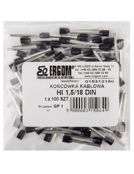 Końcówka tulejkowa izolowana HI 1,5/18 DIN E08KH-02010114601 /100szt./