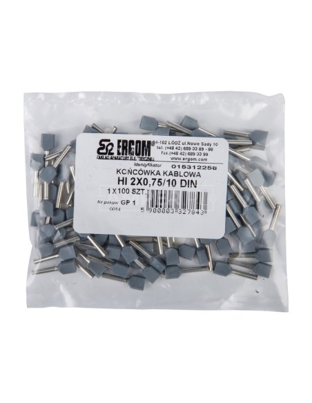 Końcówka tulejkowa izolowana HI 2x0,75/10 DIN szara E08KH-02020104501 /100szt./