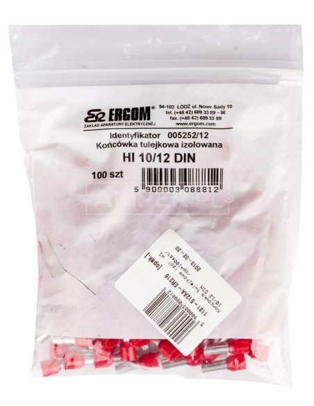 Końcówka tulejkowa izolowana HI 10/12 DIN czerwona E08KH-02010106901 /100szt./