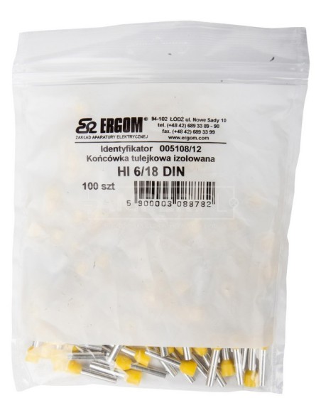 Końcówka tulejkowa izolowana HI 6/18 DIN żółta E08KH-02010106601 /100szt./
