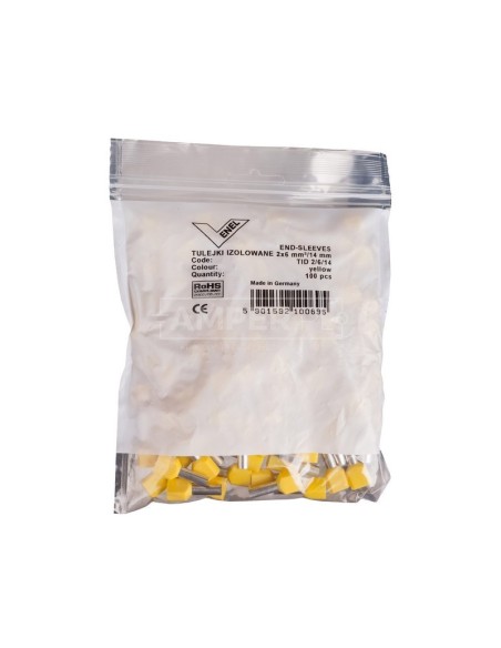 Końcówka tulejkowa izolowana TID 2x6mm2/14mm żółta cynowana TID2x6L14 /100szt./