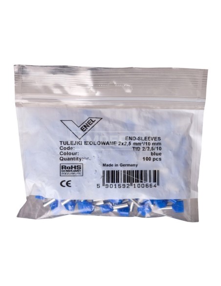 Końcówka tulejkowa izolowana TID 2x2,5mm2/10mm niebieska cynowana TID2x2,5L10 /100szt./
