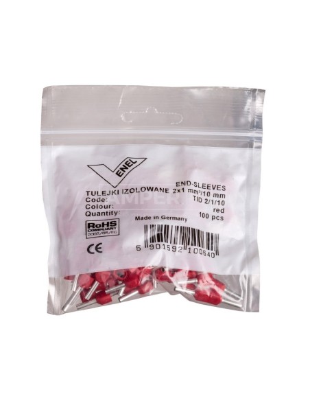 Końcówka tulejkowa izolowana TID 2x1mm2/10mm czerwona cynowana TID2x1L10 /100szt./