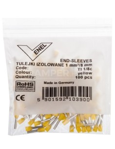Końcówka tulejkowa izolowana TI 1mm2/8mm żółta cynowana TI1L8DE /100szt./