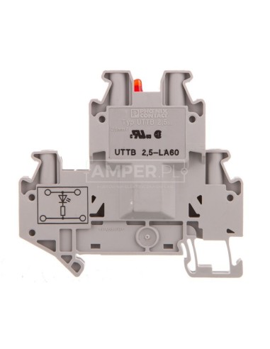 Złączka szynowa elementów kontrolnych 2-piętrowa 4-przewodowa 2,5mm2 szara UTTB 2,5-LA 60 R 3046702