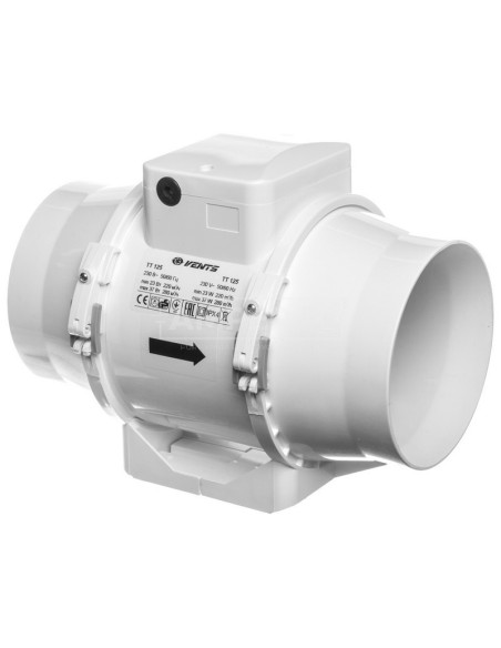 Wentylator kanałowy fi 125 230V 37W 280m3/h 37dB o przepływie mieszanym TT125