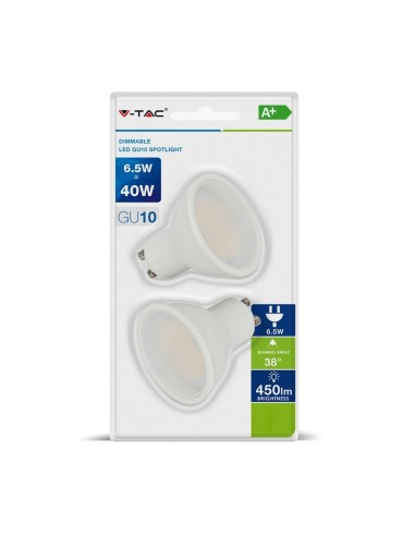 Żarówka LED VT-2108D 6,5W GU10 4000K 450lm A+ 38st. 2szt./op. 7307