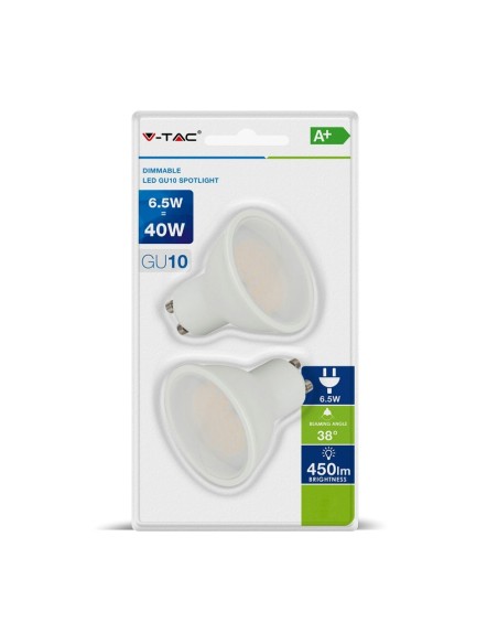 Żarówka LED VT-2108D 6,5W GU10 4000K 450lm A+ 38st. 2szt./op. 7307