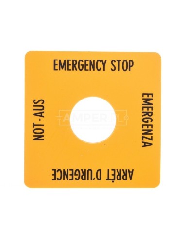 Tabliczka opisowa żółta 50x50mm EMERGENCY STOP SQT1 058874