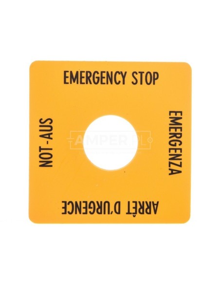 Tabliczka opisowa żółta 50x50mm EMERGENCY STOP SQT1 058874