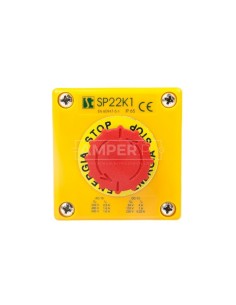 Kaseta z przyciskiem bezpieczeństwa przez obrót 1R IP65 żółta 1x dławnica M20 SP22K1\05-1