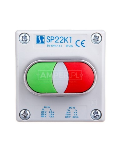 Kaseta sterownicza 1-otworowa podwójny zielony/czerwony 1Z 1R szara IP65 1x dławnica szara M20 SP22K1\21-1
