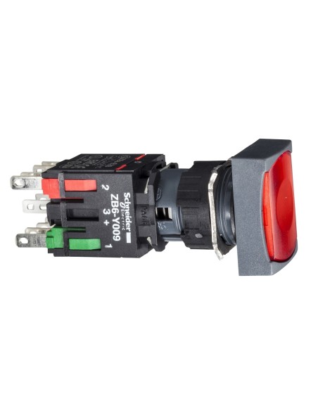 Przycisk kompletny czerw. podśw. O 16, kryty z sam. powr., 24 V, 1NO+1NC XB6DW4B5B