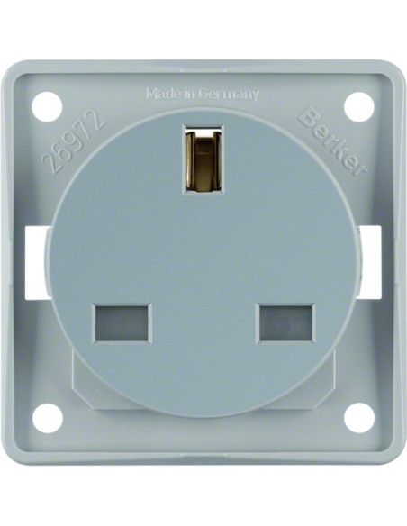 Integro Flow Gniazdo z uziemieniem standard brytyjski z podwyższoną ochroną styków, jasnoszary, mat 962622506 Berker Hager