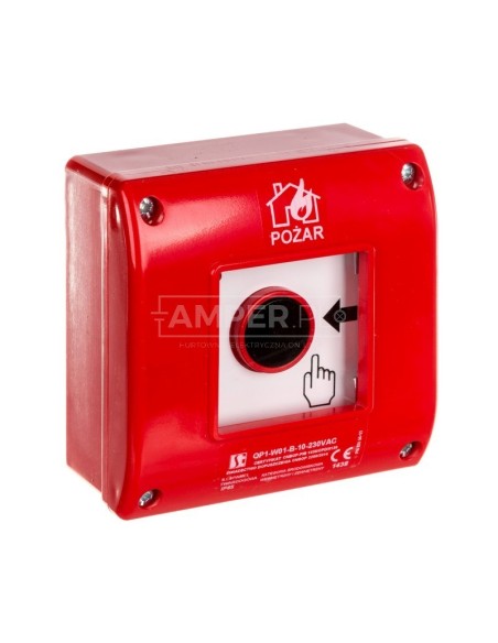 Ręczny ostrzegacz przeciwpożarowy natynkowy, styk 1Z+LED 230V AC OP1-W01-B\10-230