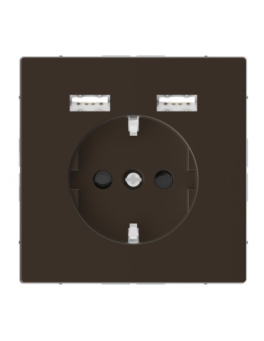 Merten System D Gniazdo pojedyncze SCHUKO + 2XUSB 2.4A 5V mocca MTN2366-6052