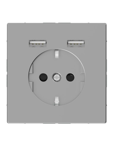 Merten System D Gniazdo pojedyncze SCHUKO + 2XUSB 2.4A 5V stal MTN2366-6036