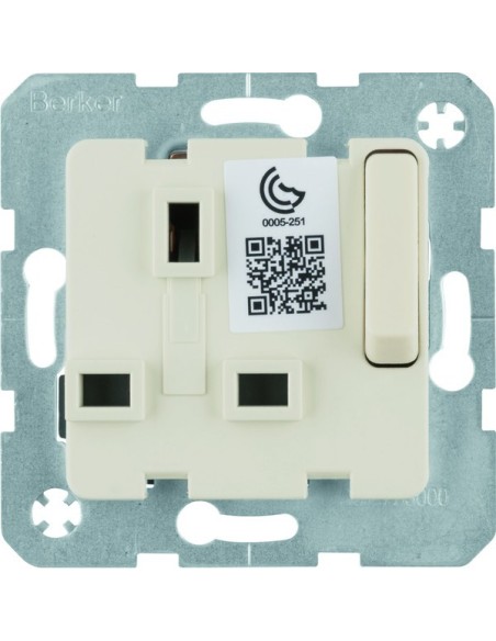 B.Kwadrat Mechanizm gniazda z uziemieniem standard brytyjski z łącznikiem i przesłonami styków, kremowy połysk 53420212 Berker H