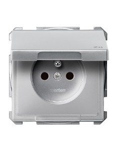 Gniazdo wtykowe z uziem. i klapką, IP44, z przesł. śrub., alu, Artec/Antique MTN2614-4060