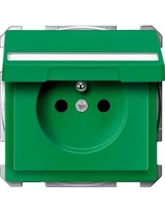 Merten System D Gniazdo pojedyncze z/u i klapką z przesłonami zielony MTN2612-4004