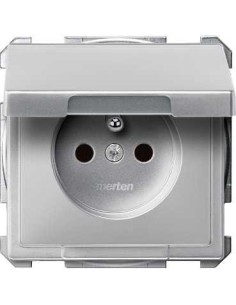 Merten System D Gniazdo pojedyncze z/u i klapką z przesłonami aluminiowy MTN2510-4060
