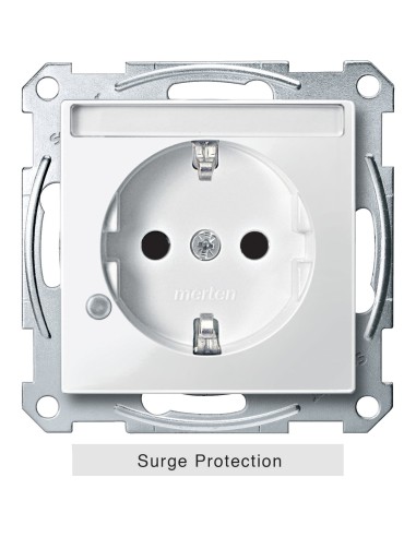 Gniazdo wtykowe SCHUKO z ogr. przepięć i p.opis., przesł. śrub., B.P, P, Sys M MTN2405-0319