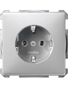 Merten System D Gniazdo pojedyncze SCHUKO z przesłonami aluminiowy MTN2401-4060