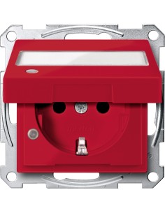 Gniazdo SCHUKO z klapką, p.opis., sygn. zał. przesł., b.śrub., rubinowy, Sys M MTN2313-0306