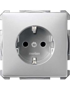 Merten System D Gniazdo pojedyncze SCHUKO z przesłonami aluminiowy MTN2300-4060
