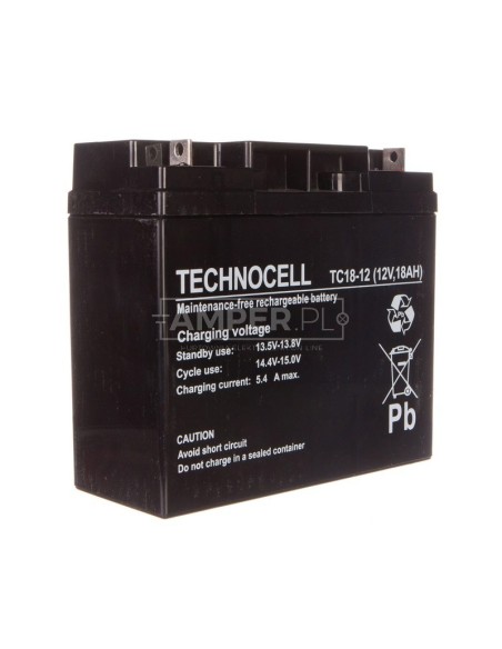 Akumulator bezobsługowy AGM 18Ah 12V Technocell TC 18-12
