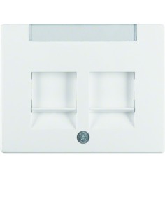 Arsys Płytka czołowa podwójny z zasuwami chroniącymi przed kurzem z polem opisowym, biały 11820069 Berker Hager