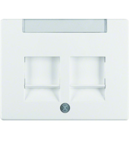Arsys Płytka czołowa podwójny z zasuwami chroniącymi przed kurzem z polem opisowym, biały 11820069 Berker Hager