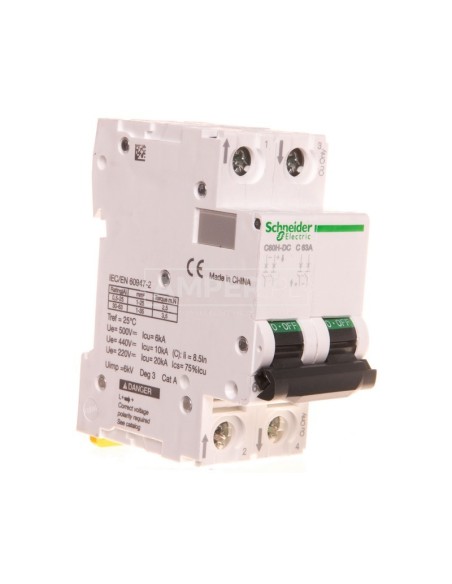 Wyłącznik nadprądowy, C60H, 2p, 63A, charakterystyka C A9N61539