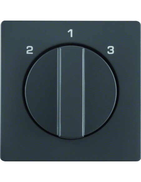 Q.x Płytka czołowa z pokrętłem do łącznika 3-pozycyjnego bez pozycji zerowej i nadrukiem, antracyt, aksamit 10846086 Berker Hage
