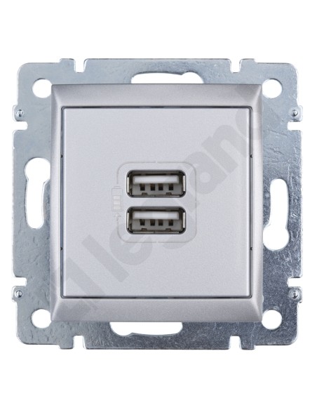 VALENA Gniazdo zasilające 2xUSB 5V 1500mA aluminium 770270