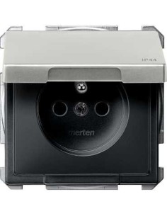 Merten System D Gniazdo pojedyncze z/u 16A IP44 z klapką i przesłonami stal szlachetna MTN2514-4146