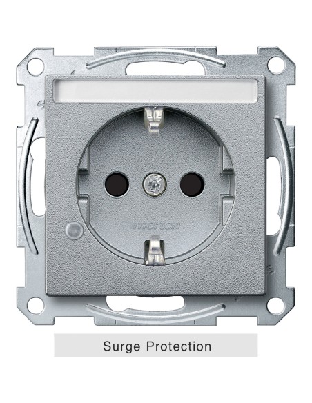 Gniazdo wtykowe SCHUKO z ogr. przepięć i p.opis., przesł. śrub., alu, Sys M MTN2405-0460