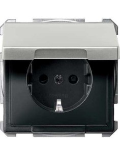 Merten System D Gniazdo pojedyncze SCHUKO z klapką z przesłonami stal szlachetna MTN2310-4146