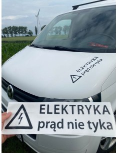 Naklejka na samochód ELEKTRYKA PRĄD NIE TYKA z folią transferową