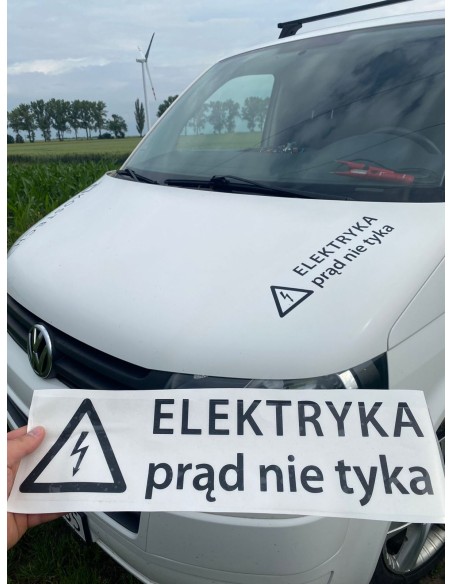 Naklejka na samochód ELEKTRYKA PRĄD NIE TYKA z folią transferową