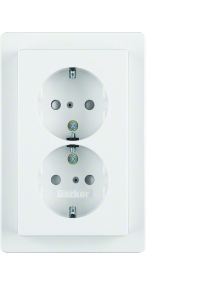Q.x Gniazdo podwójne SCHUKO komplet z zabezpieczeniem przed dziećmi, biały, aksamit 47296089 Berker Hager