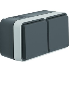 W.1 Gniazdo z uziemieniem 2P+Z 2-kr poziome, 2 wejścia, kompletne, IP55, szary 6768823525 Berker Hager