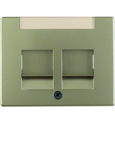 Arsys Płytka czołowa podwójny z zasuwami chroniącymi przed kurzem z polem opisowym, jasny brąz, lakierowany 11829011 Berker Hage