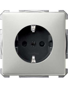 Merten System D Gniazdo pojedyncze SCHUKO z przesłonami stal szlachetna MTN2300-4146