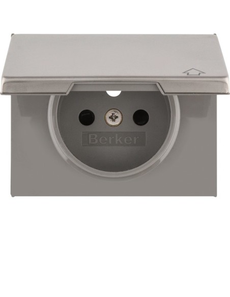 K.5 Płytka czołowa do gniazda z uziemieniem i pokrywą, stal szlachetna nierdzewna 3965777104 Berker Hager
