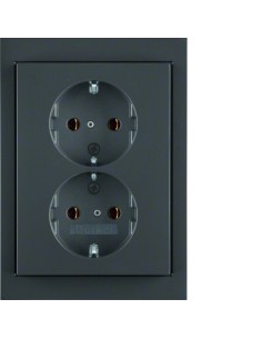 K.1 Gniazdo podwójne SCHUKO komplet, antracyt mat, lakierowany 47537006 Berker Hager