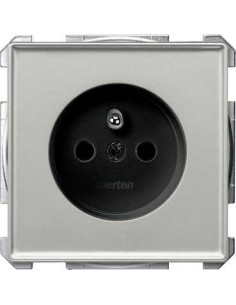 Merten System D Gniazdo pojedyncze z/u 16A IP20 z przesłonami metaliczne stal szlachetna MTN2500-4146