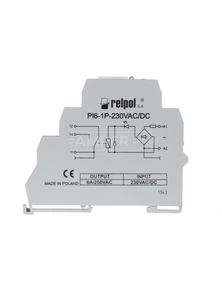 Przekaźnik interfejsowy 1P 6A 230V AC/DC AgSnO2 PI6-1P-230VAC/DC 858559