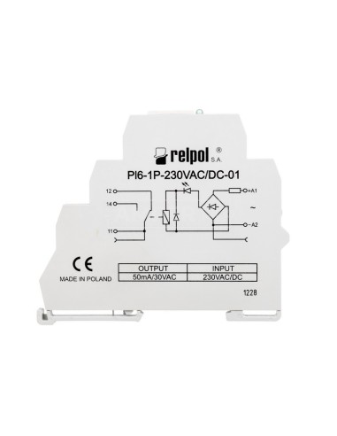 Przekaźnik interfejsowy 1P 6A 230V AC/DC AgSnO2 PI6-1P-230VAC/DC-01 858560