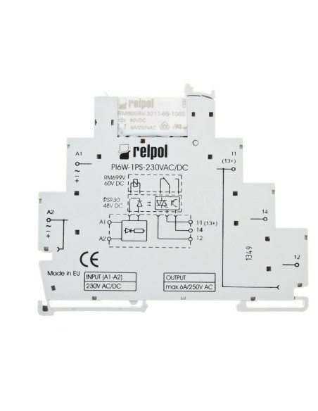 Przekaźnik interfejsowy 1P 6A 230V AC/DC AgSnO2 PIR6W-1PS-230VAC/DC-R SZARE CE 858730